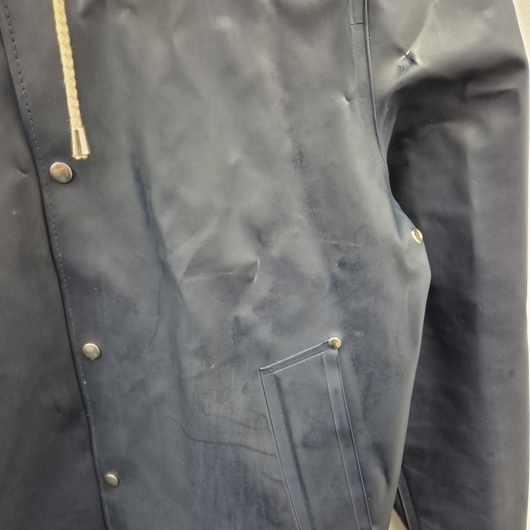 Stutterheim Stockholm Blue Navy Waterproof Rain Hooded Rubber Coat Jacket Small