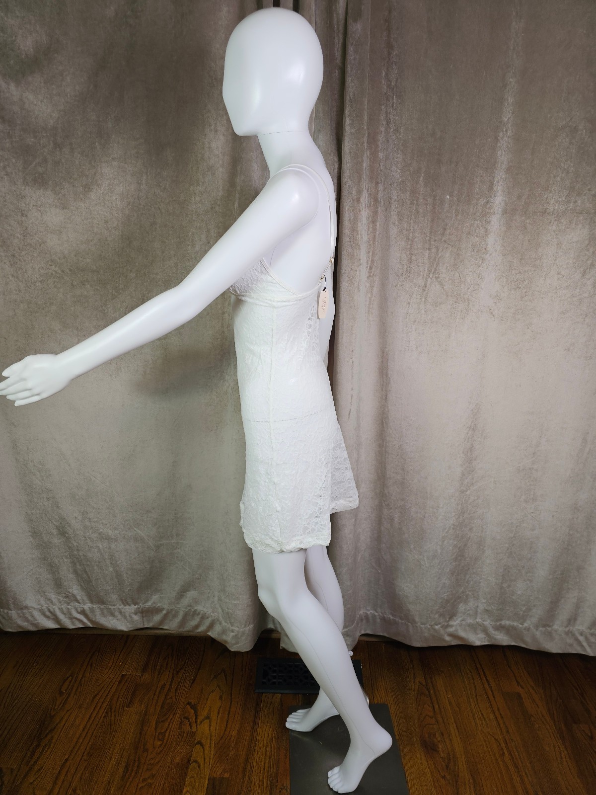 Victoria’s Secret Slip Dress Medium White Lace Sheer Mesh Chemise STAIN