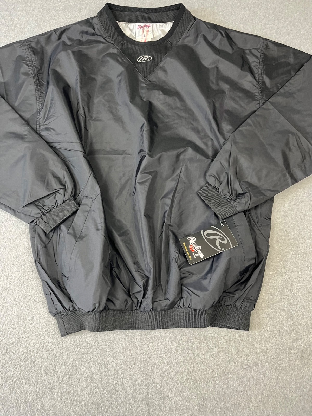 Rawlings Performance Dugout Pullover Mens L Black Pockets Mesh Lined Loose Fit