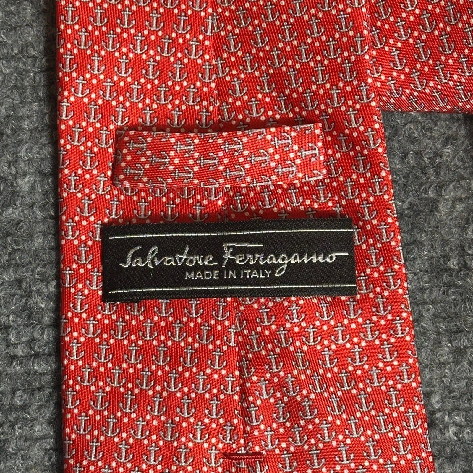 Salvatore Ferragamo Red Anchor Silk Tie Made In Italy 100% Silk Nautical 3.25″