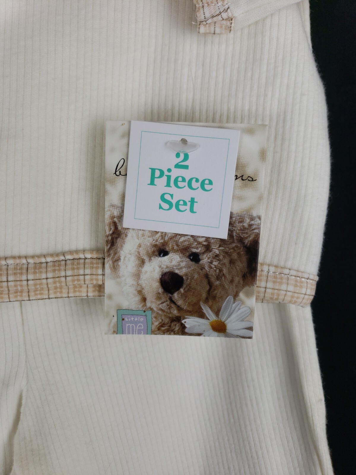 Little Me Baby Bear Patchwork Outfit 6 Mos Set Embroidered Footed 2 Piece Ivory