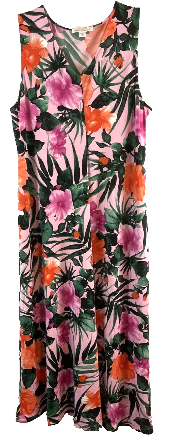 Stan Herman Silky Jersey Lounge Dress Hibiscus Sz M Pink A346777 Women CB68R