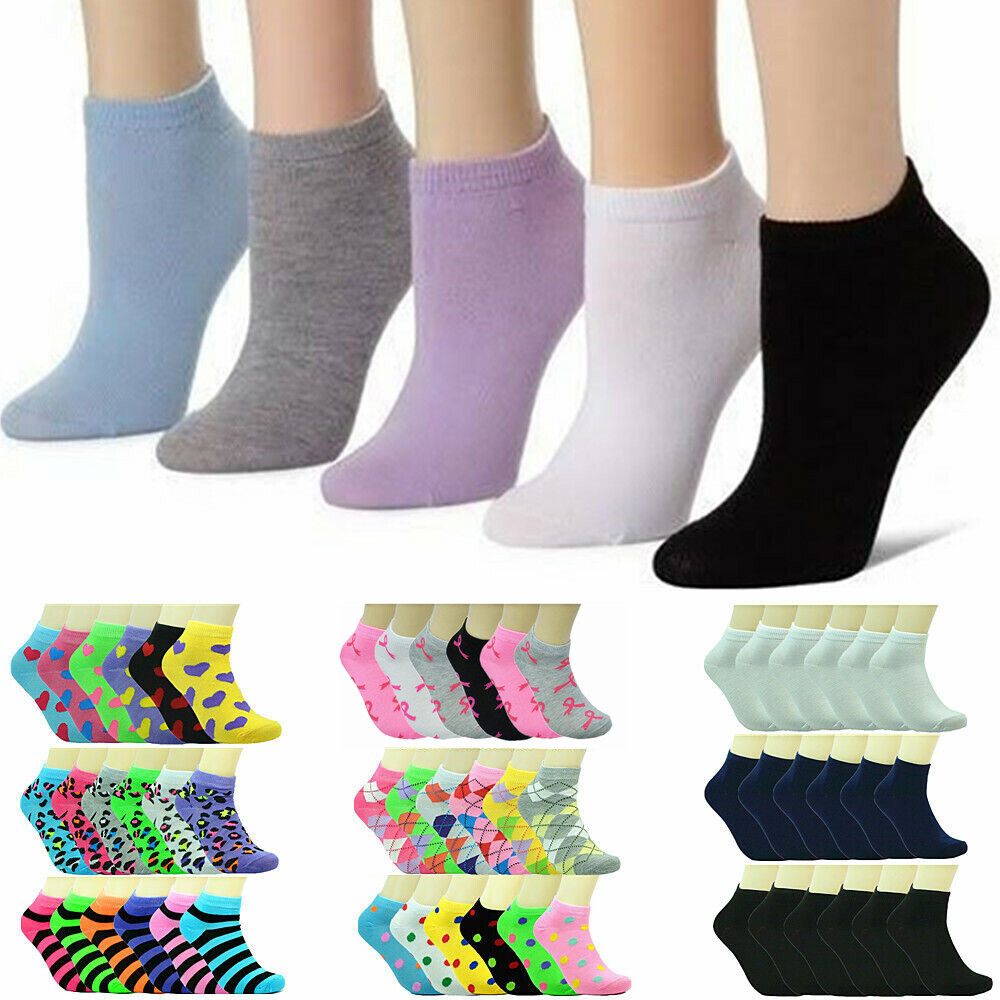 Womens 12 Pairs Lot Assorted Styles Low Cut Quarter Ankle Socks Cotton Size 9-11