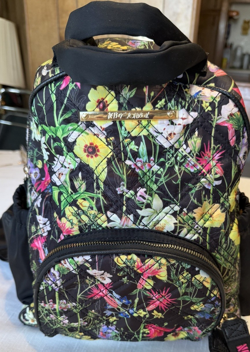 Betsey Johnson XO HARLOW Nylon Full Size Backpack Quilted With Botanical Design