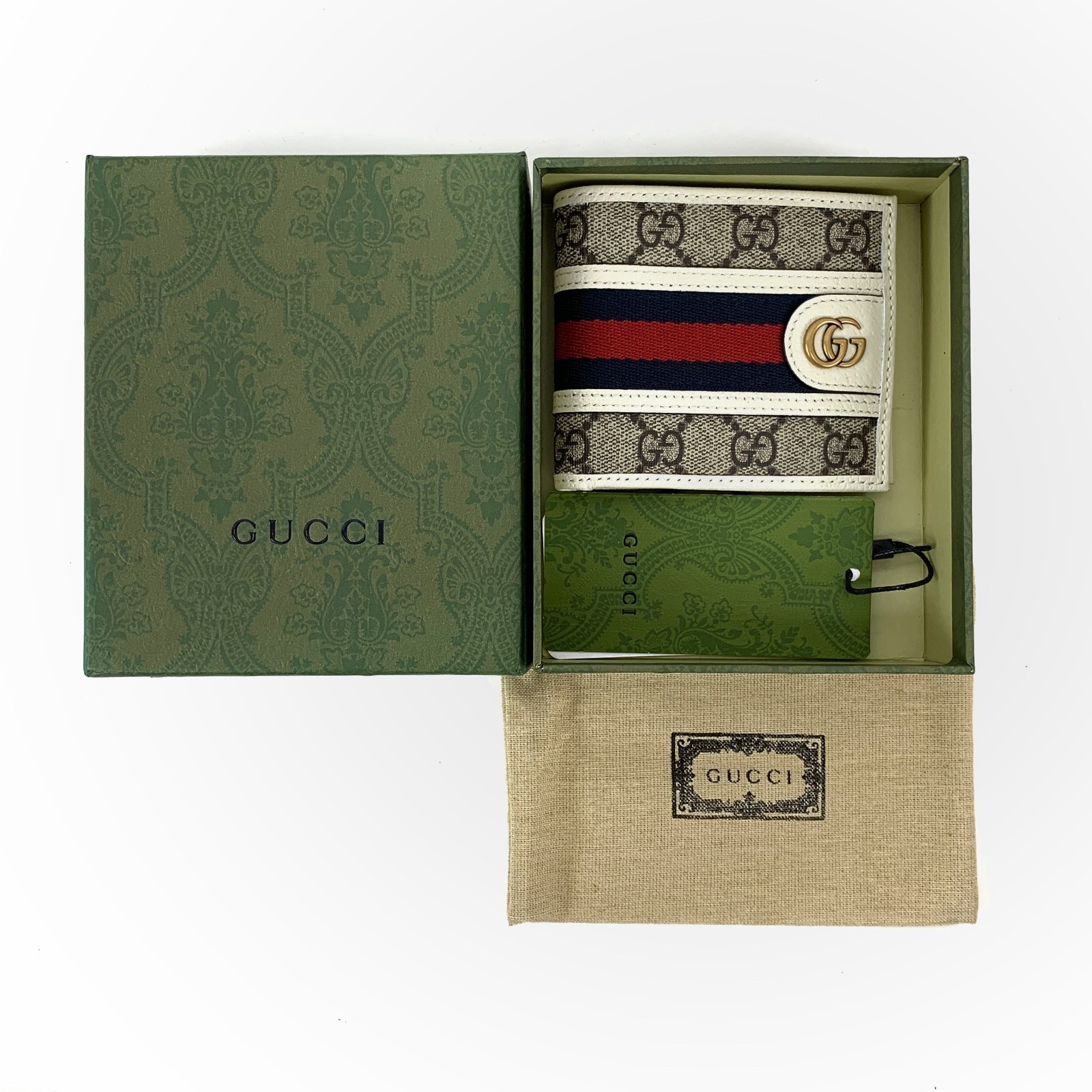 Gucci GG Monogram Web Ophidia Canvas Bi-fold Wallet White 597606 96IWT