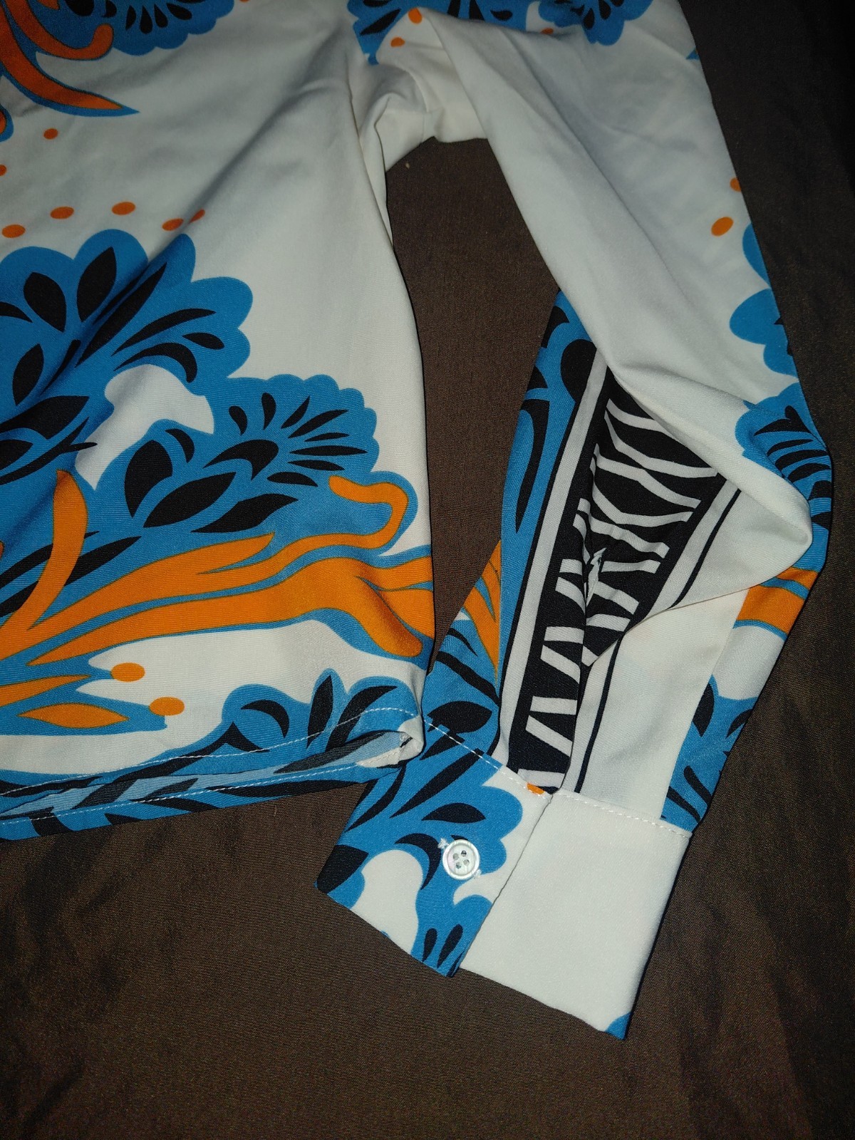 Sweet Rain Contemporary Beige/teal/orange/black Paisley Button Up Long Sleeve Sm