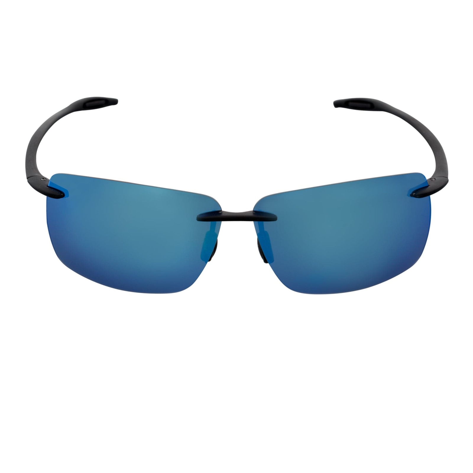 MAUI – Rimless TR90 Thin Sports Wrap Sunglasses Black Blue Mirror Polarized