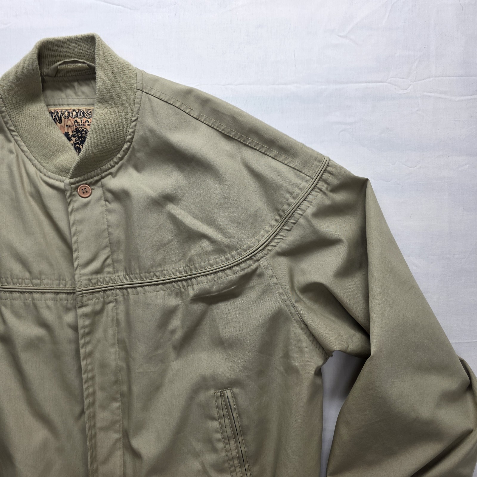 Vtg 90s Woodsman ATA All Terrain Apparel Bomber Jacket Mens Medium Khaki Oman