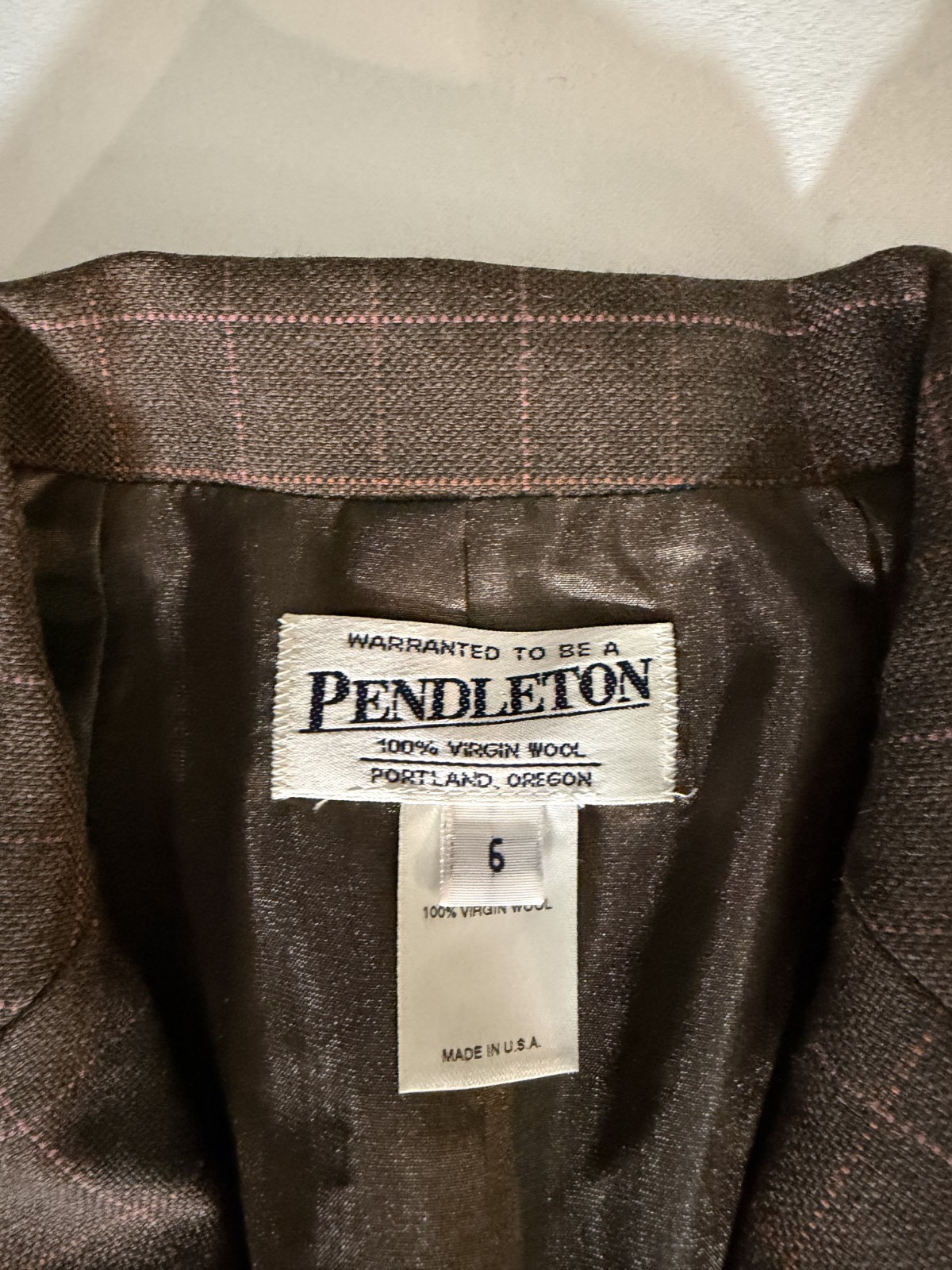 Women’s Pendleton Brown Virgin Wool Blazer Size 6 Lined Ventless USA Made