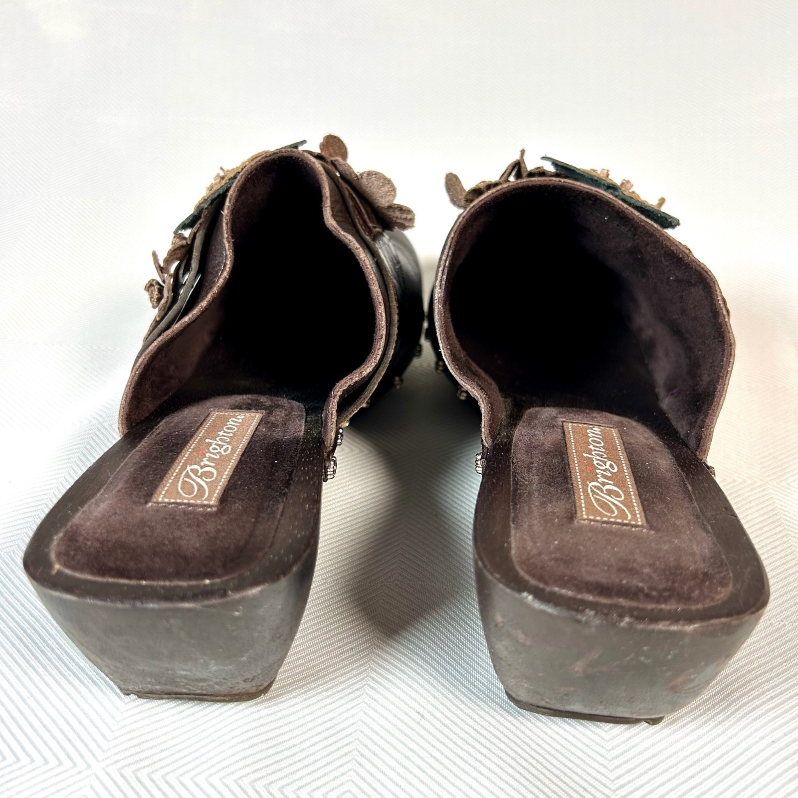 Brighton Dutch Clogs US 8.5 EU 39 Leather Mules Studded 3D Flower Brown READ