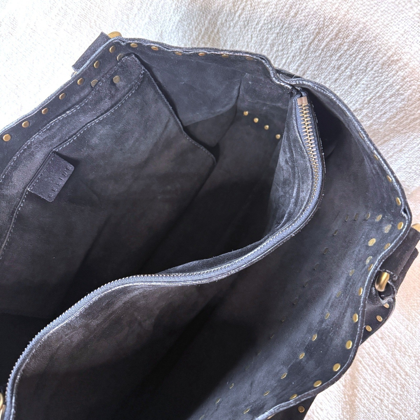 Vintage Celine Boogie Bag Black Suede Gold Studded Satchel Handbag