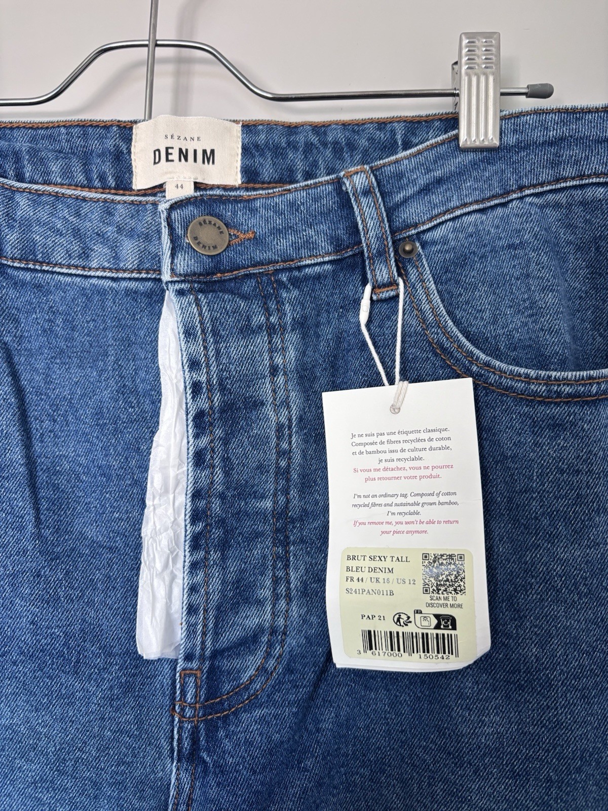 Sézane Women’s Brut Sexy Blue Denim Straight Jeans TALL size 12