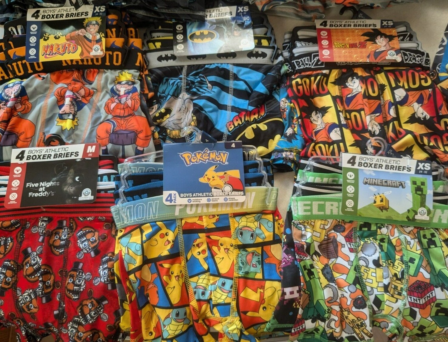 4-Pack Boys Boxers-Naruto,Minecraft,Pokemon,Batman,Dragonball, FNAF (You Pick)