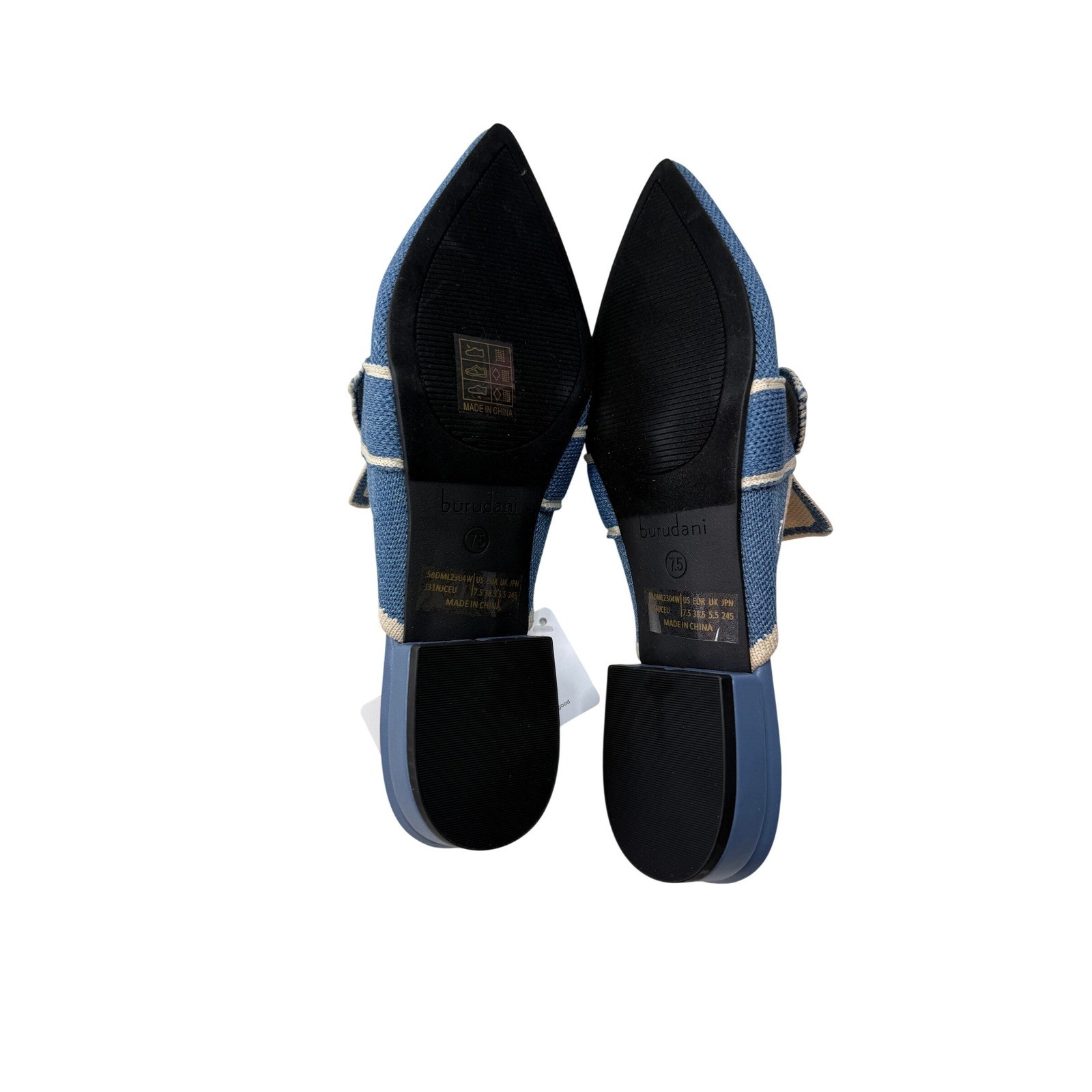 Burudani Blue Knit Pointed Toe Bow Mules Womens 7.5 SBDML2304W Flat Shoes New
