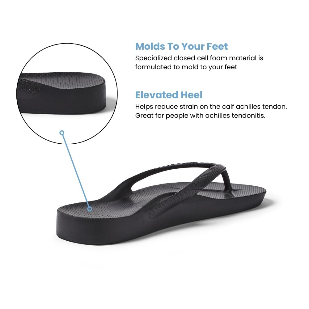 Archies Arch Support Flip Flops, Unisex, Black, US Men’s 6/Women’s 7