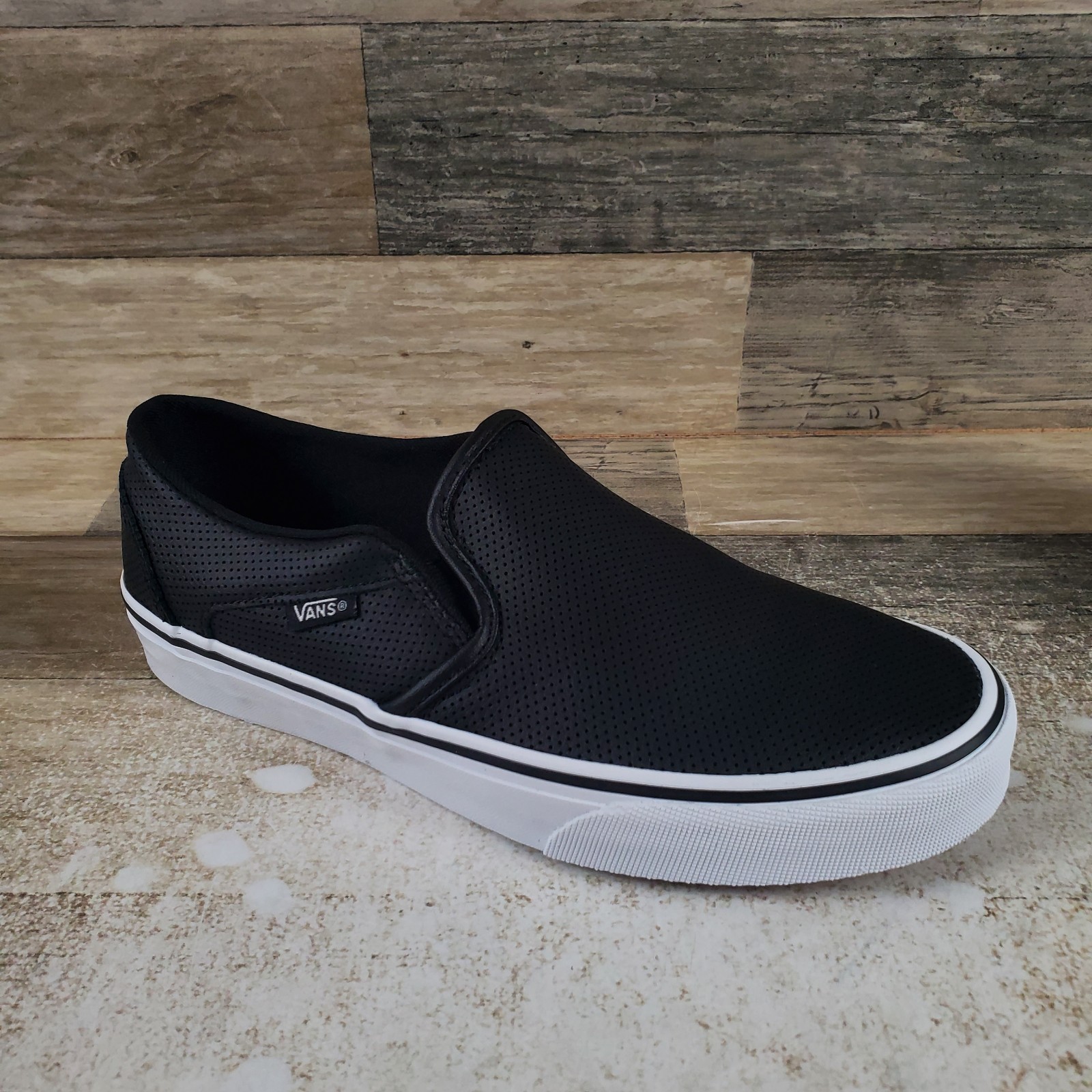 Vans Asher Perforated Womens Shoes Sz 9 Black Casual Round Toe Slip On Sneakers