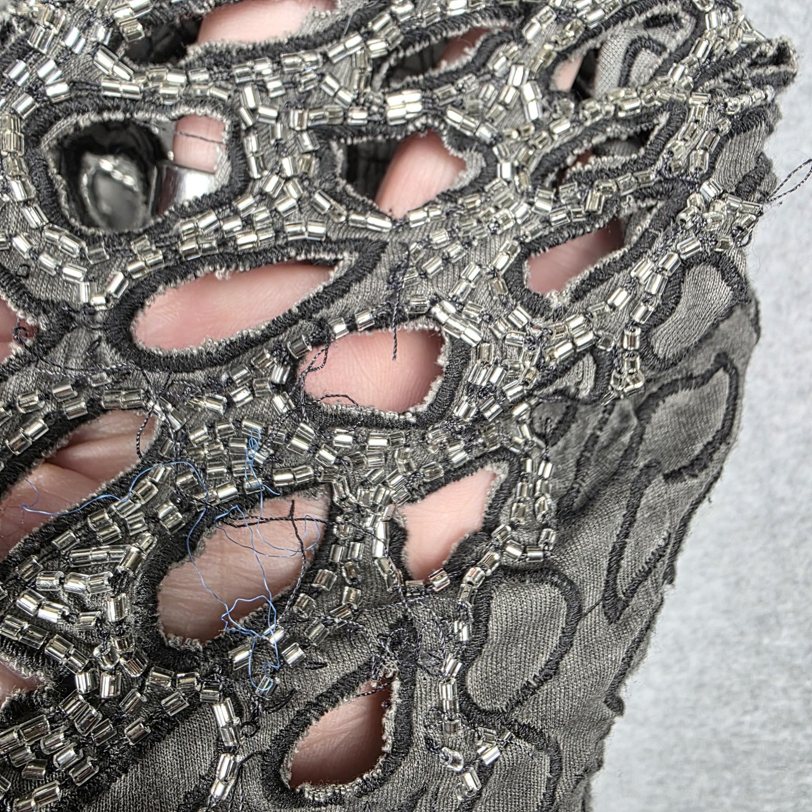 Forever 21 Shirt Womens Large Gray Beaded Cutout Sheer Grunge Whimsigoth
