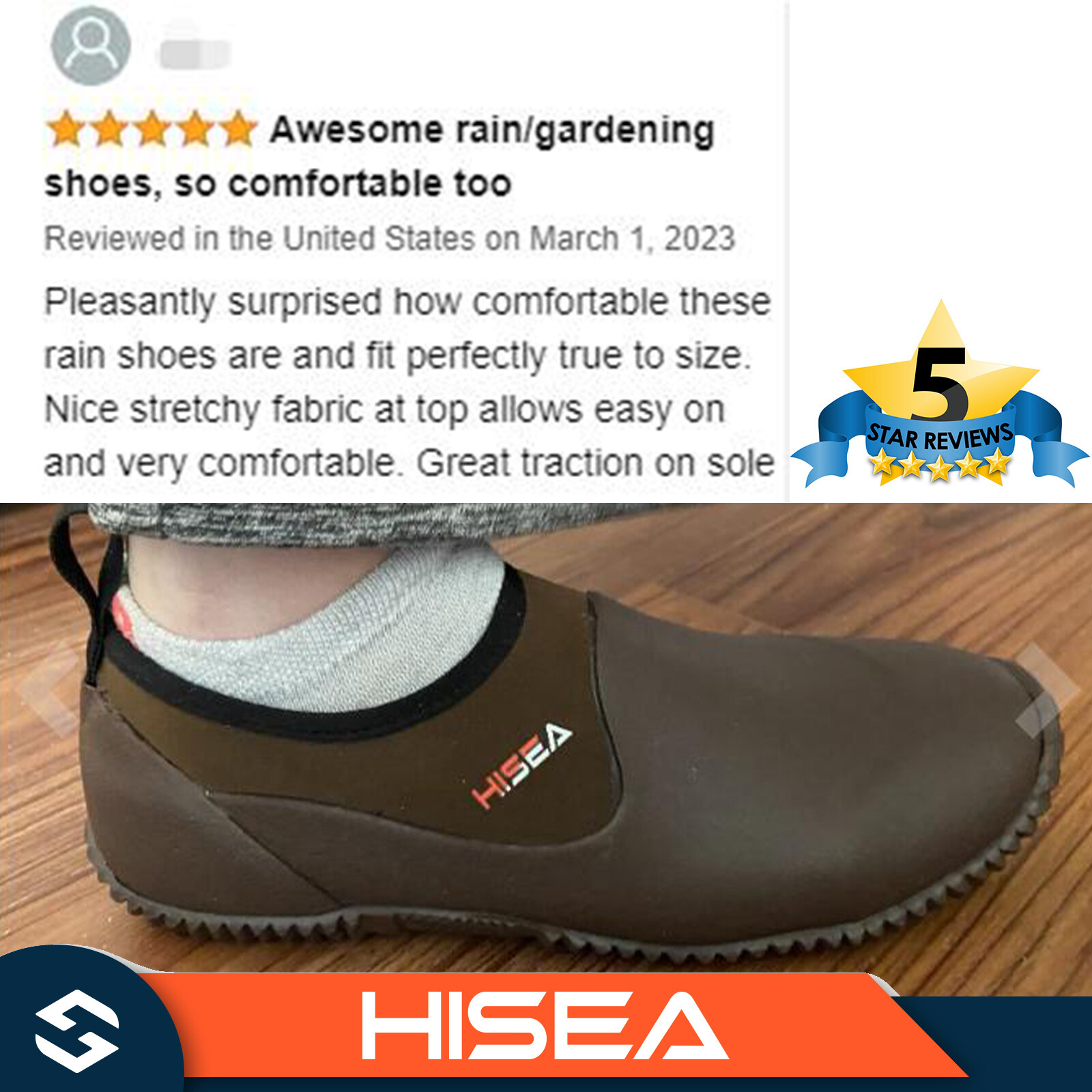 HISEA Unisex Garden Shoes Waterproof Anti-Slip Ankle Rubber Rain Boot Farm Yard