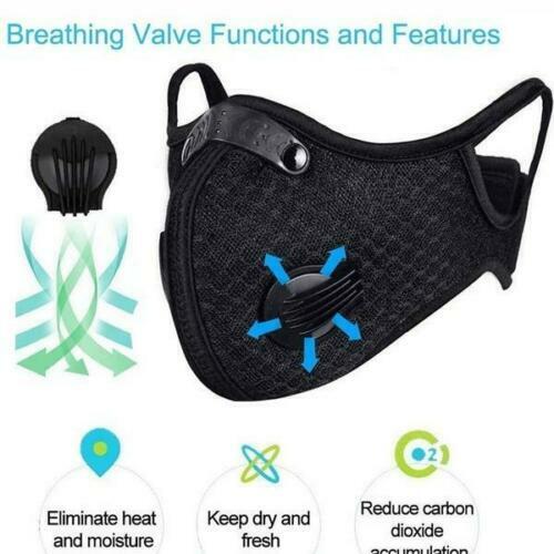Reusable Face Mask Breathing Valves Sports Cycling Outdoor Active Carbon Filter