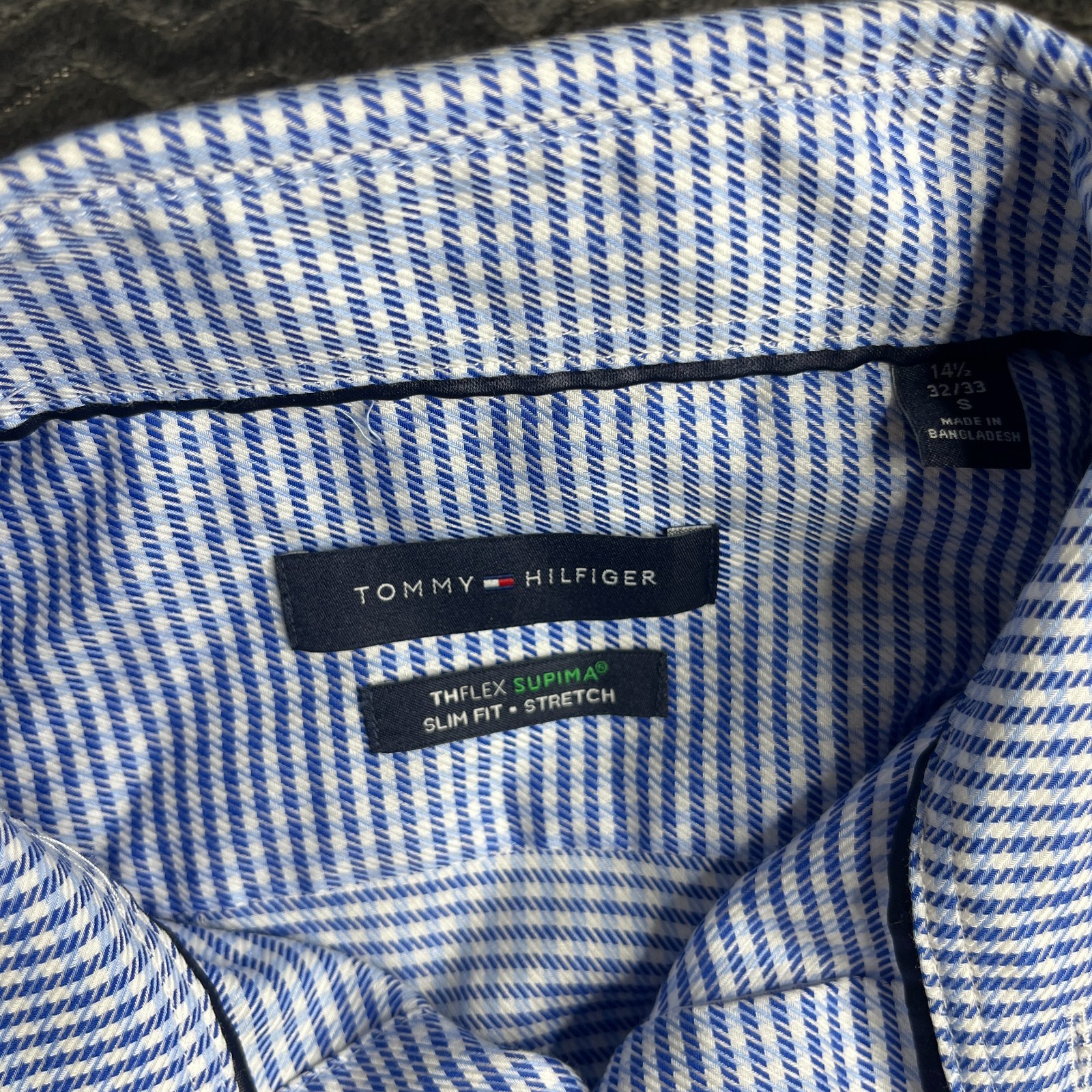 Tommy Hilfiger THFlex Supima Slim Fit Stretch Shirt S 14.5 32/33 Blue plaid