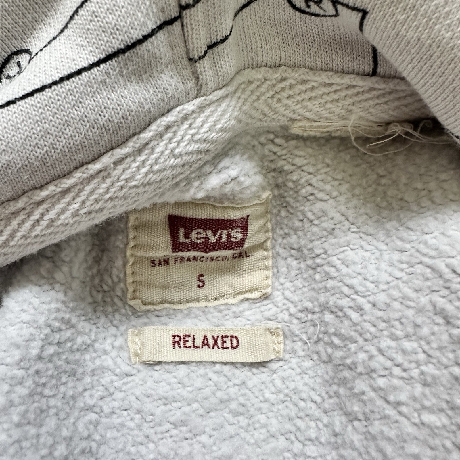 Levi’s Batwing Logo Relaxed Fit Pullover Fleece Hoodie Sweatshirt White Mens S