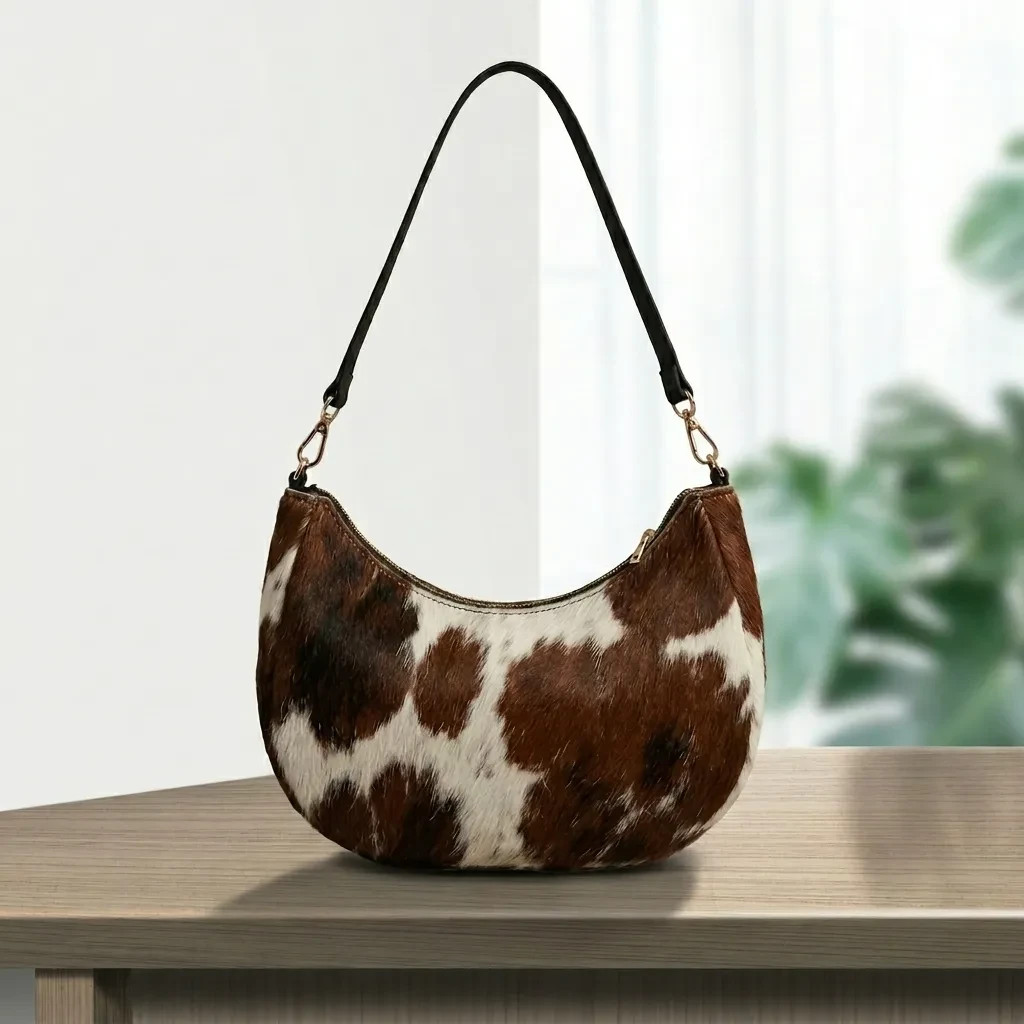 Handmade Natural Brown & White Hair-On Cowhide Leather Bag