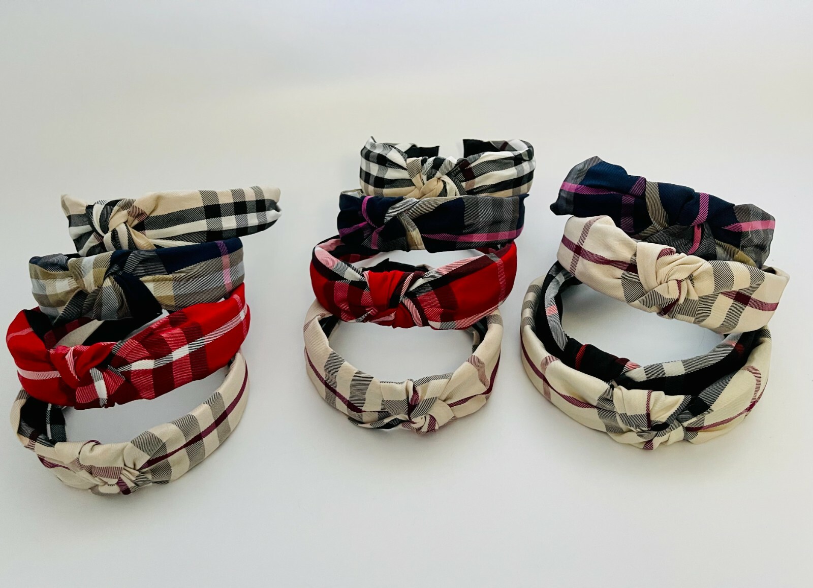 4 PCS Plaid Fabric Plastic Headband Checkered Design Fabric Hair Band Fashion