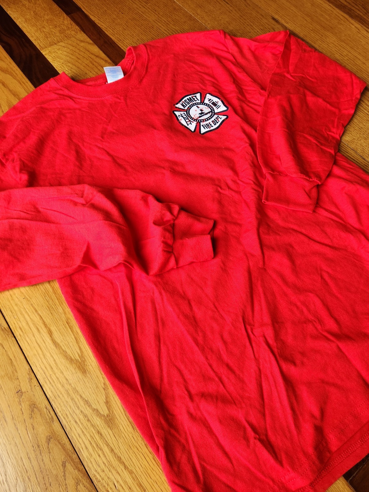 Kismet FIRE ISLAND Fire Department Red Gildan Double Sided Long Sleeve T-Shirt L