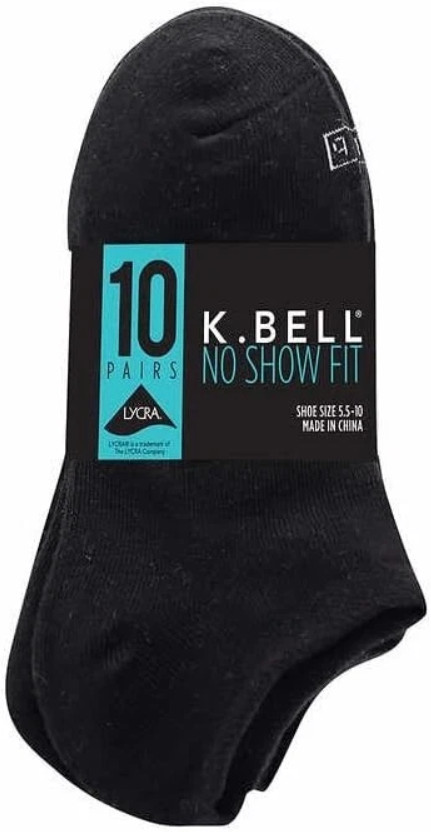 K. Bell Women’s No Show Socks, 5.5-10 Shoe Size, 10 Pairs