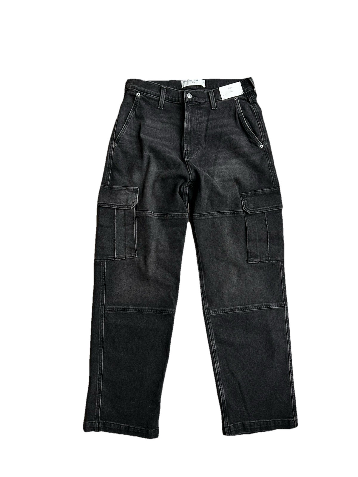 Hollister Black Baggy Cargo Jeans Wide Leg Skate Y2K Streetwear W32 L32 NWT
