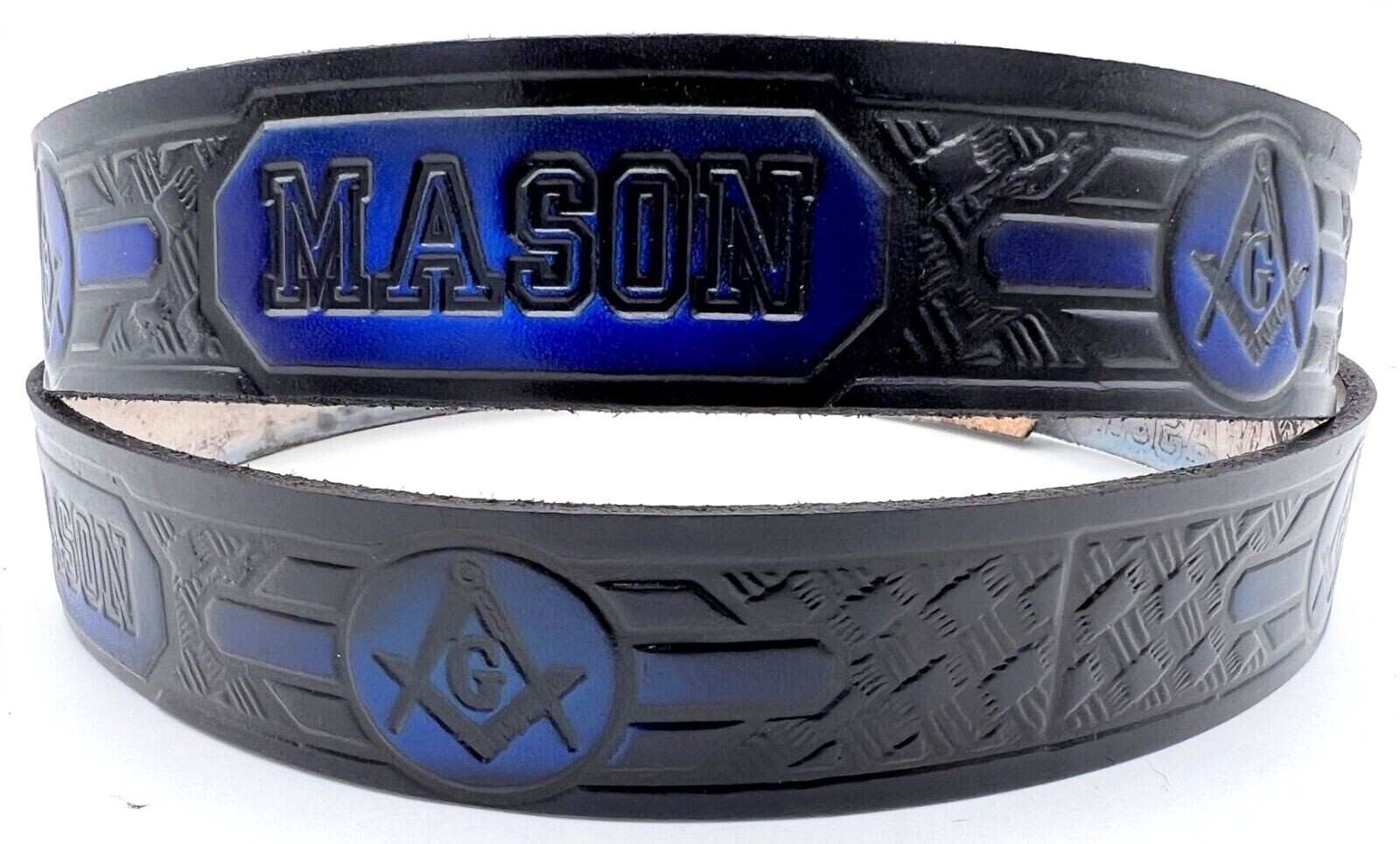 MASONS MASONIC EMBOSSED GENUINE COWHIDE LEATHER BELT SIZE 26-48 USA MADE