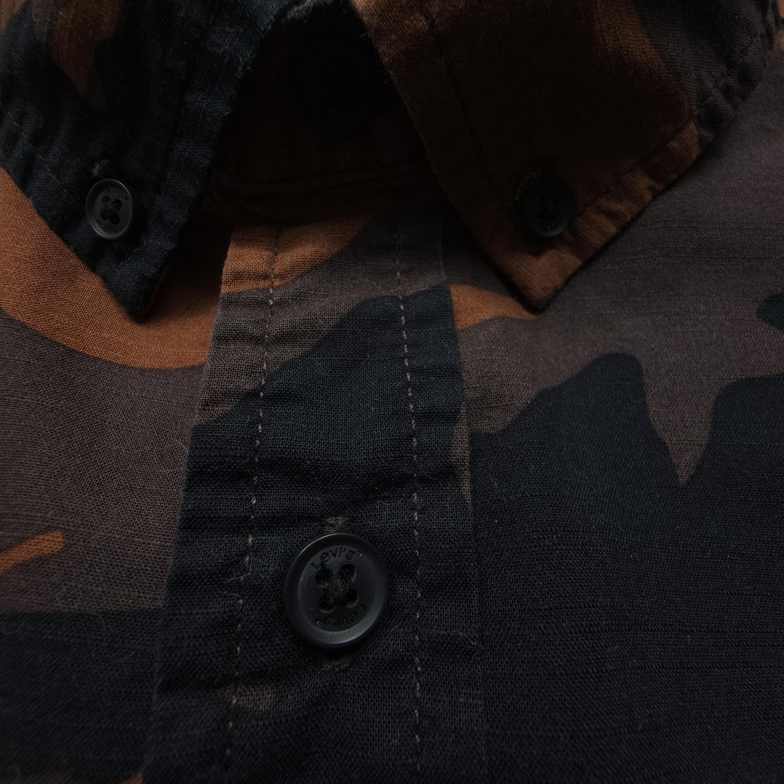 Levis Mens Shirt Large Brown Black Camo Casual Workwear Hide Hunt Outdoors Camp