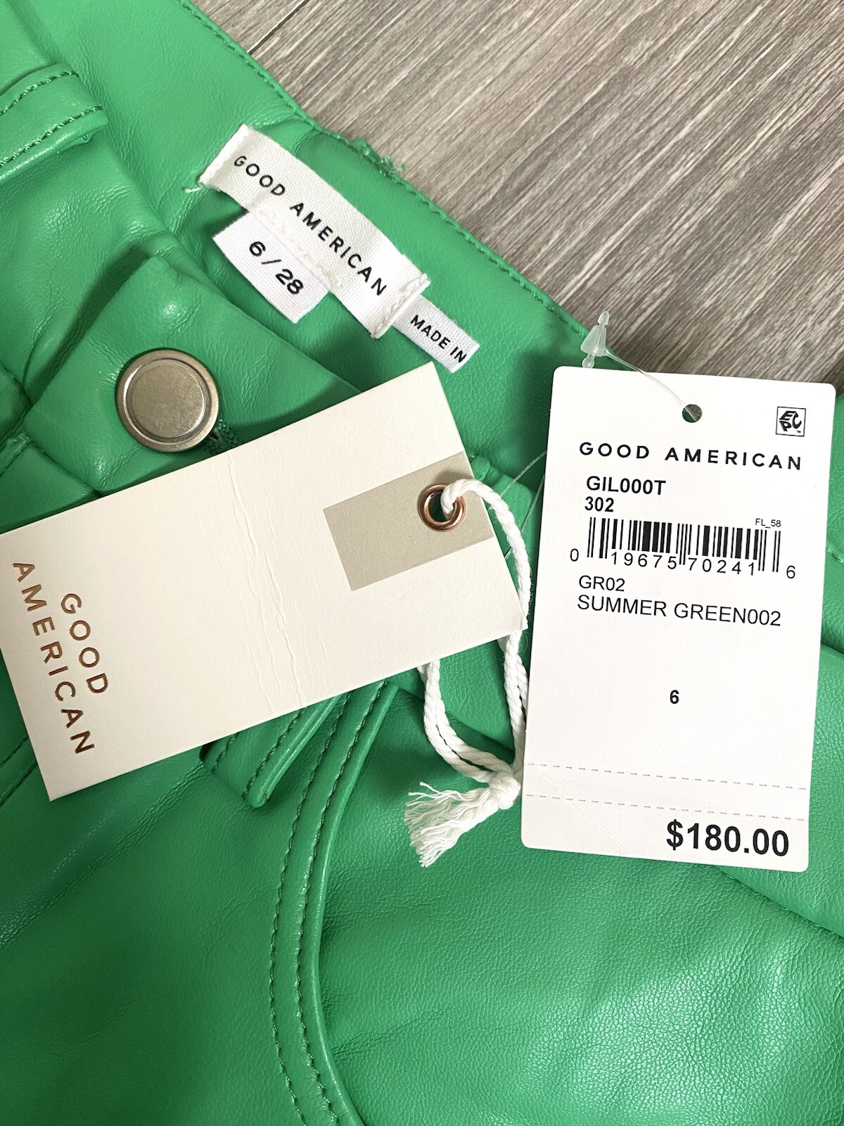 🥝 NWT GOOD AMERICAN FAUX LEATHER SUMMER GREEN PANTS GOOD ICON THICK SIZE 6 / 28