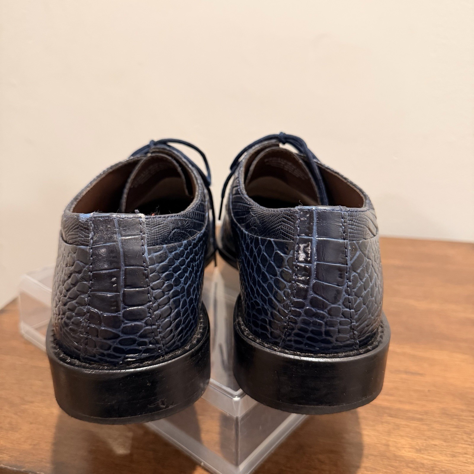 Stacy Adams Men’s SIZE 7.5 Blue Croc-Embossed Leather Derby Dress Shoes 24985