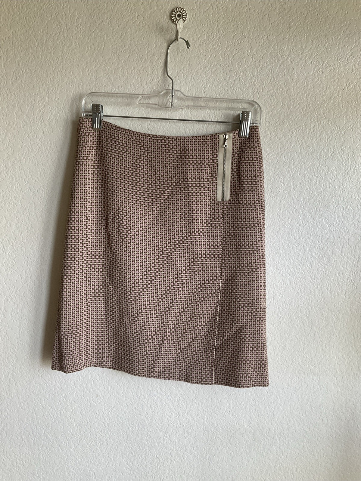 ANN TAYLOR Women’s Skirt Petite 2 Mini Pink Ivory Wool Blend Lined Slit
