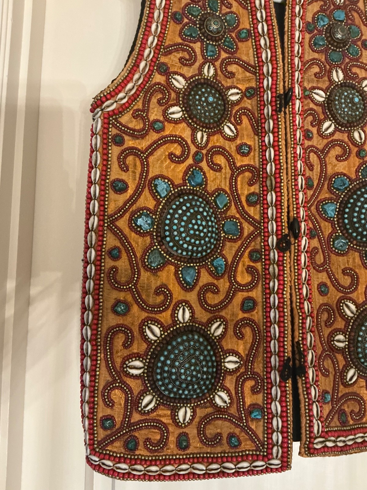 Ornate Tibetan Dignitary Vest with coral and cowrie shells 19th century