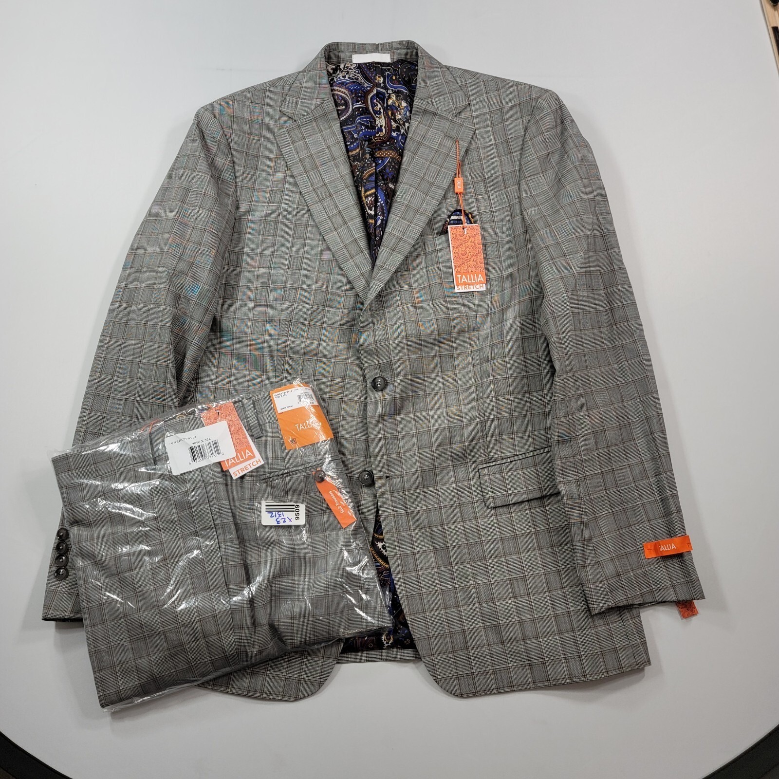 Tallia Slim-Fit Wool Suit Mens 44L 2 Piece Pants 40×32 Cream Brown $600 NEW