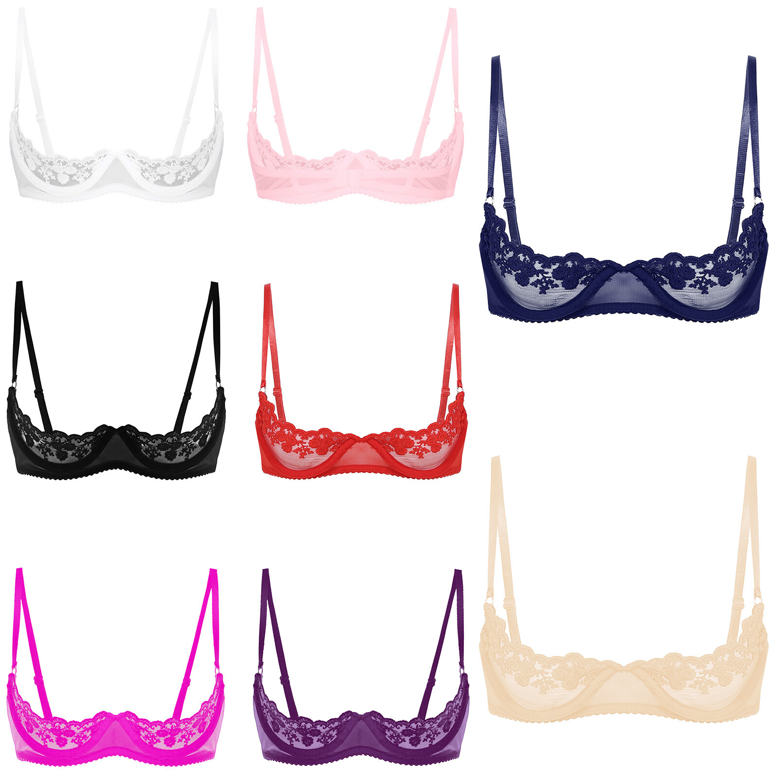 US Womens Underwear Balconette Lingerie Mesh Bra Sleepwear Top Sheer Nightwear