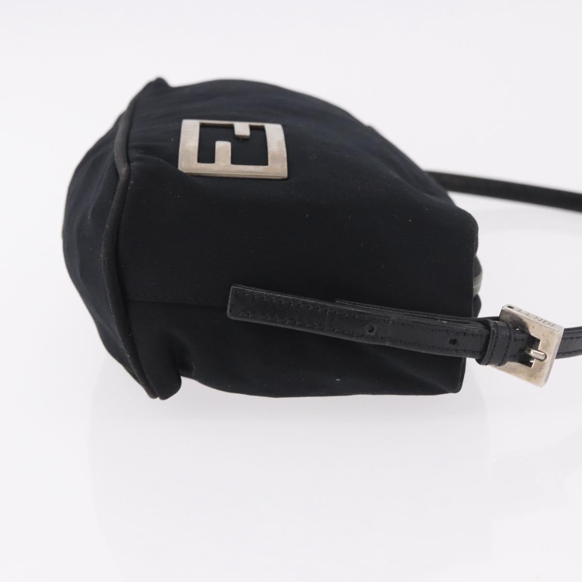 FENDI Shoulder Bag Cotton Jersey Black Silver Auth 186864