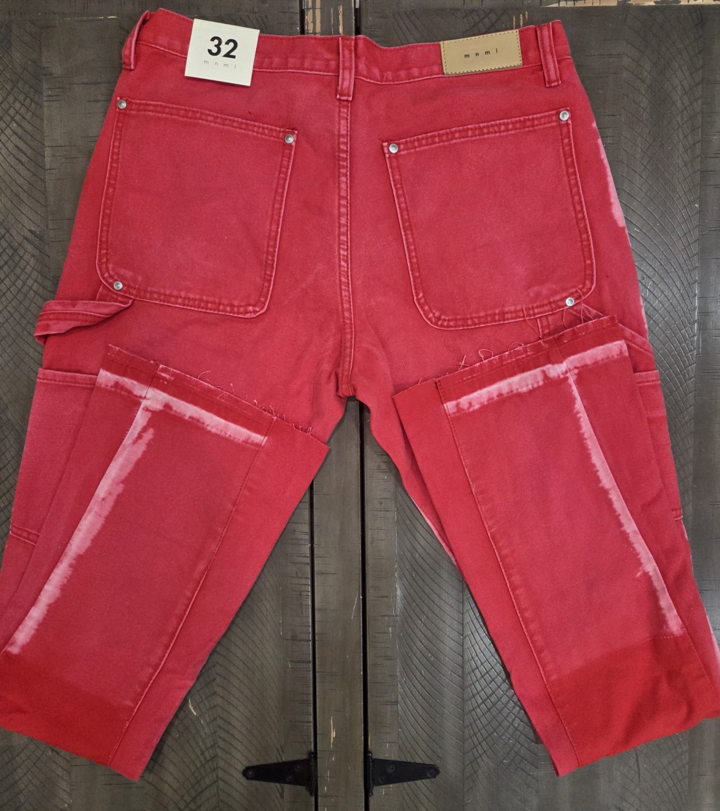 MNML NEW! Bright Red Button Fly Flared Leg Carpenter Jeans Sz 32