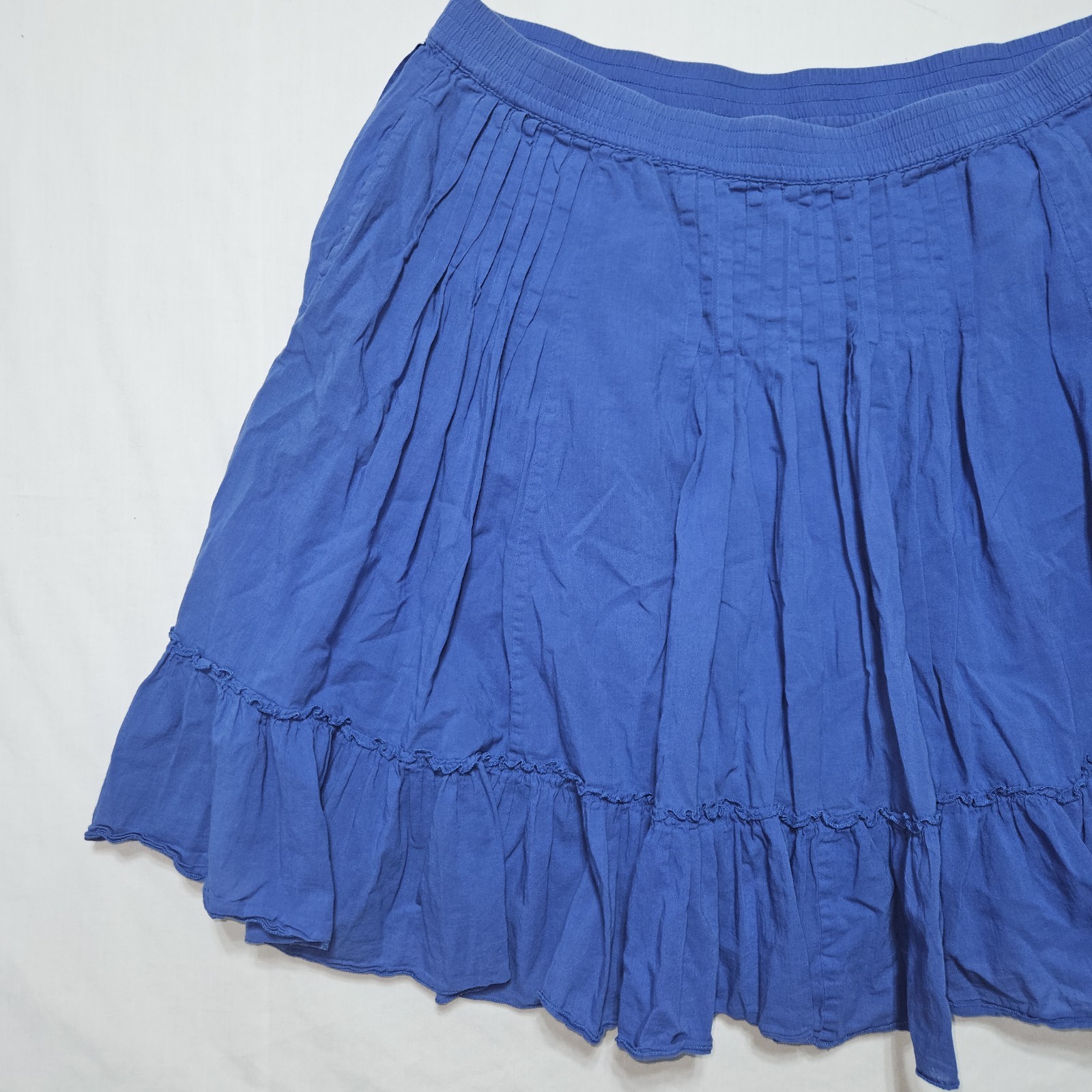 GAP Blue Gauze Cotton Tiered Ruffle Mini Skirt Pleated Pockets Women XL Boho