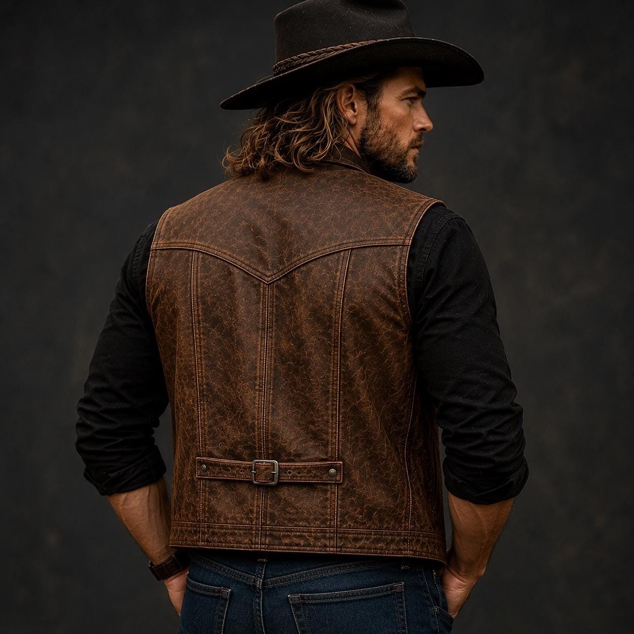Mens Distressed Leather Vest Handmade Vintage Western Style Lambskin Waistcoat
