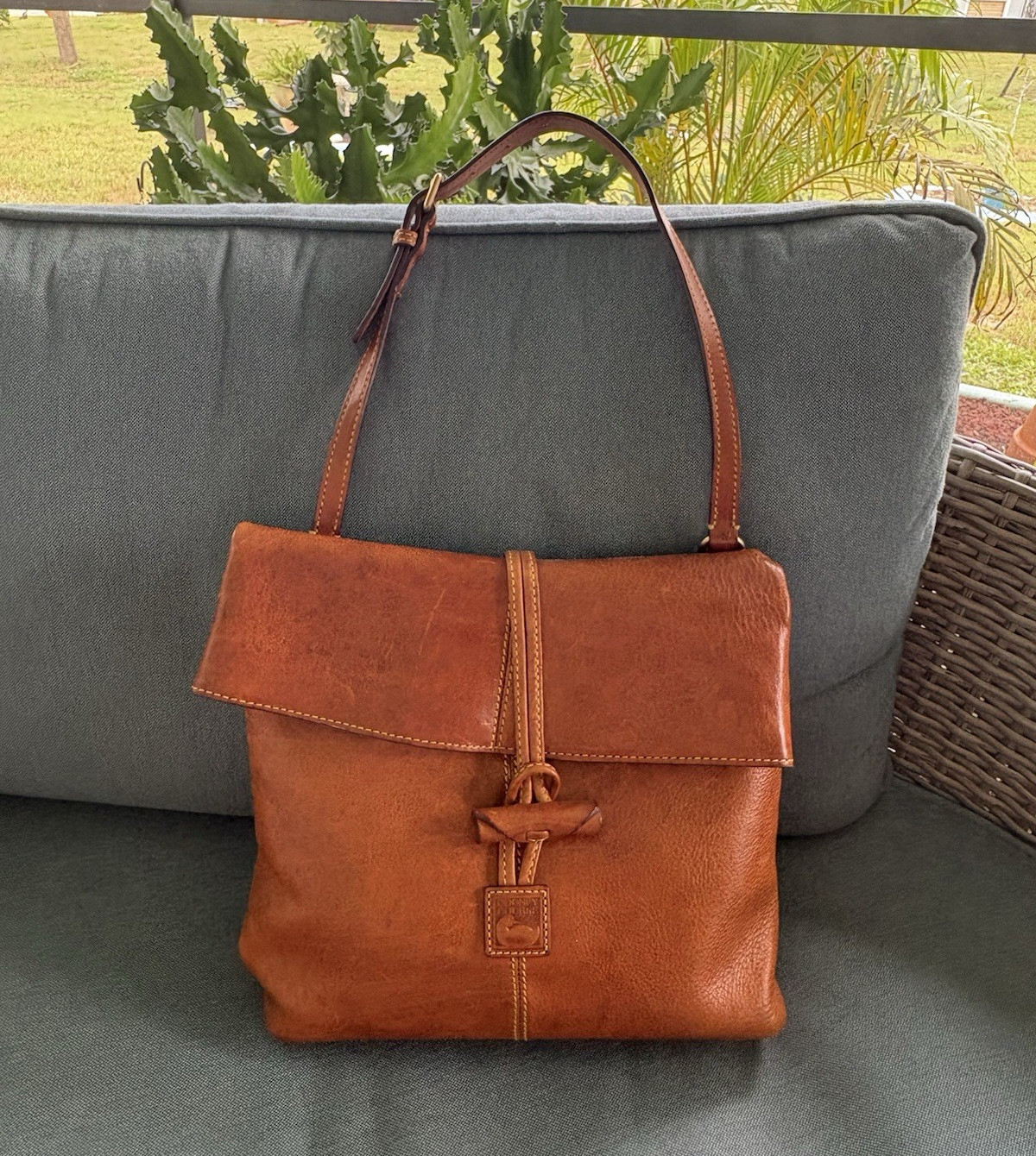 Dooney & Bourke Brown Shoulder Bag Toggle Closure Red Lined Dust Bag