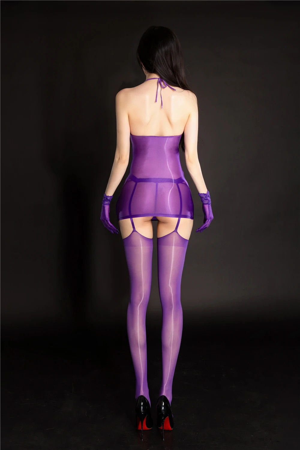 Lace Oil Shiny Bodysuit Tights Leotard Sheer See Through Transparent Dress