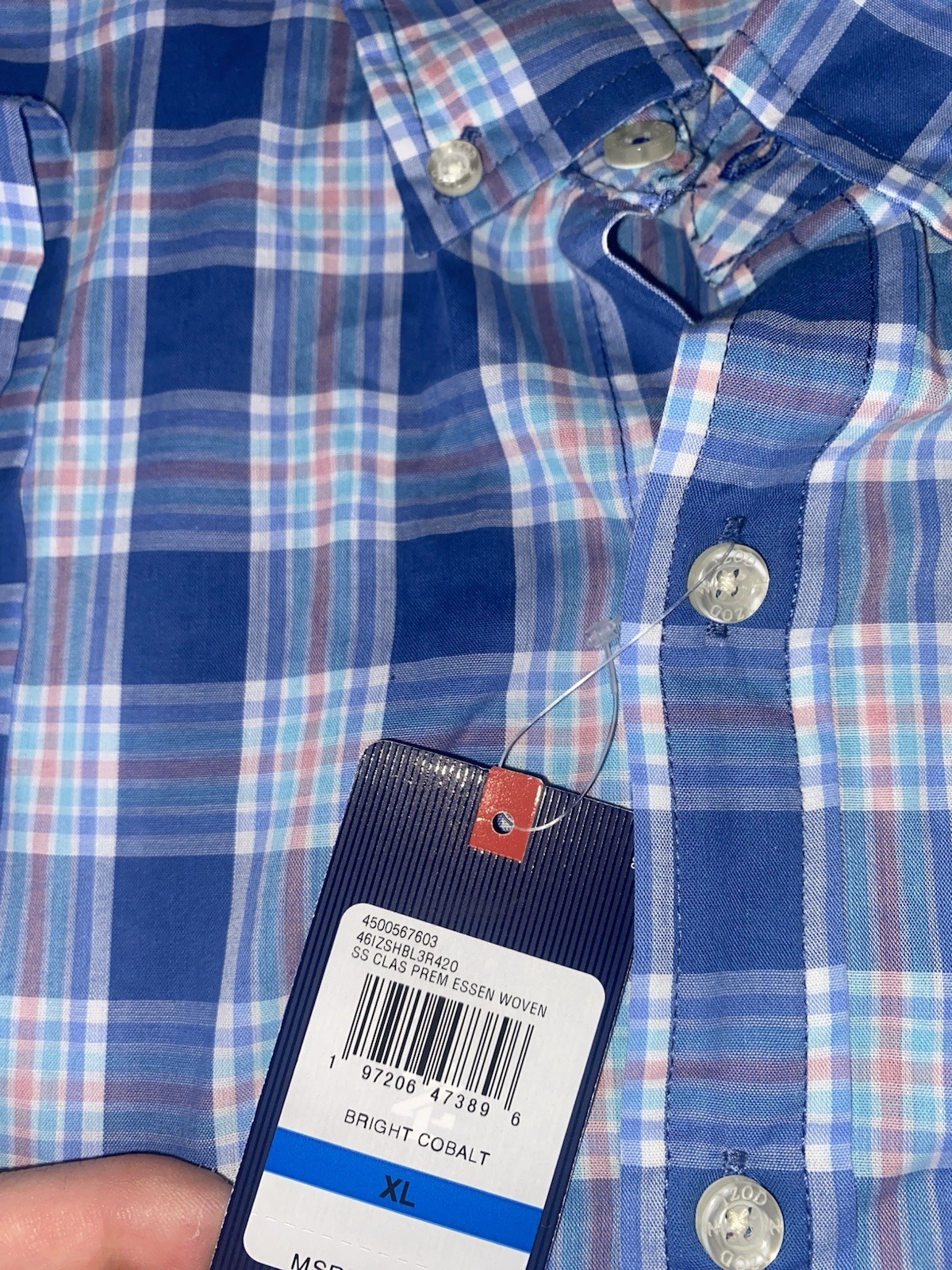IZOD Bright Cobalt Essen Woven Premium Plaid Shirt Mens XL Preppy Cotton/Poly