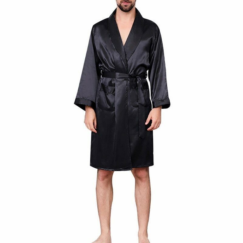 Men Lounge Sleepwear Faux Silk Silky Bathrobes Dressing Gown Men’s Sleep Robes
