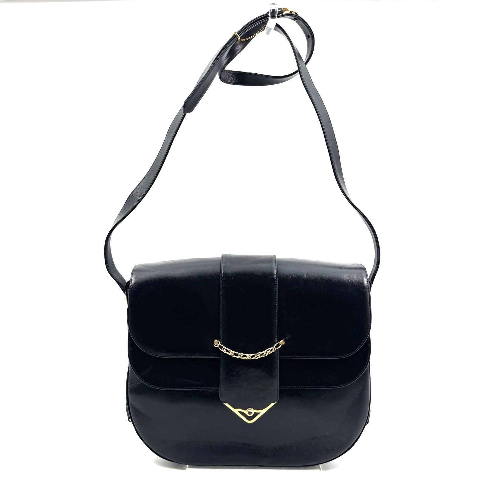 Cartier Sapphire Shoulder Bag Leather Black Gold Authentic