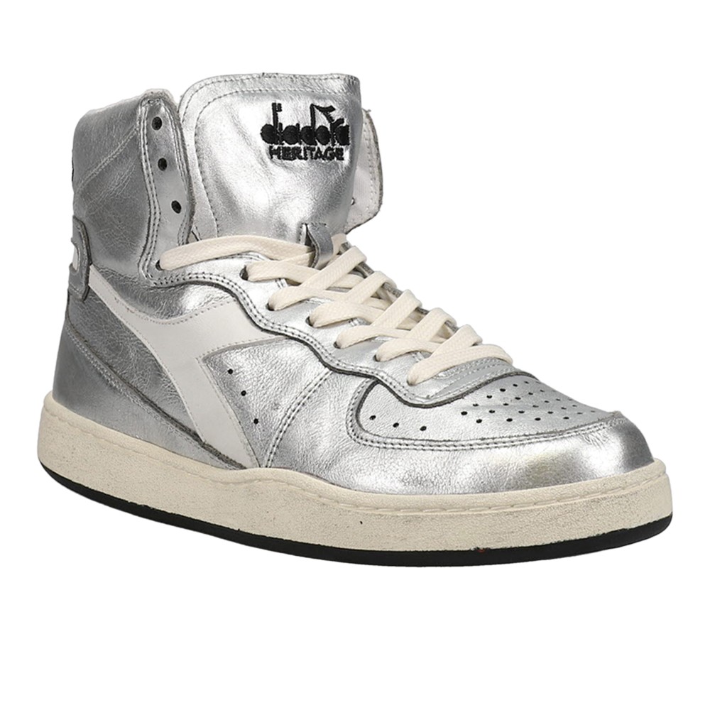 diadora Mi Basket Metallic Used High Top Mens Silver Sneakers Casual Shoes 1785