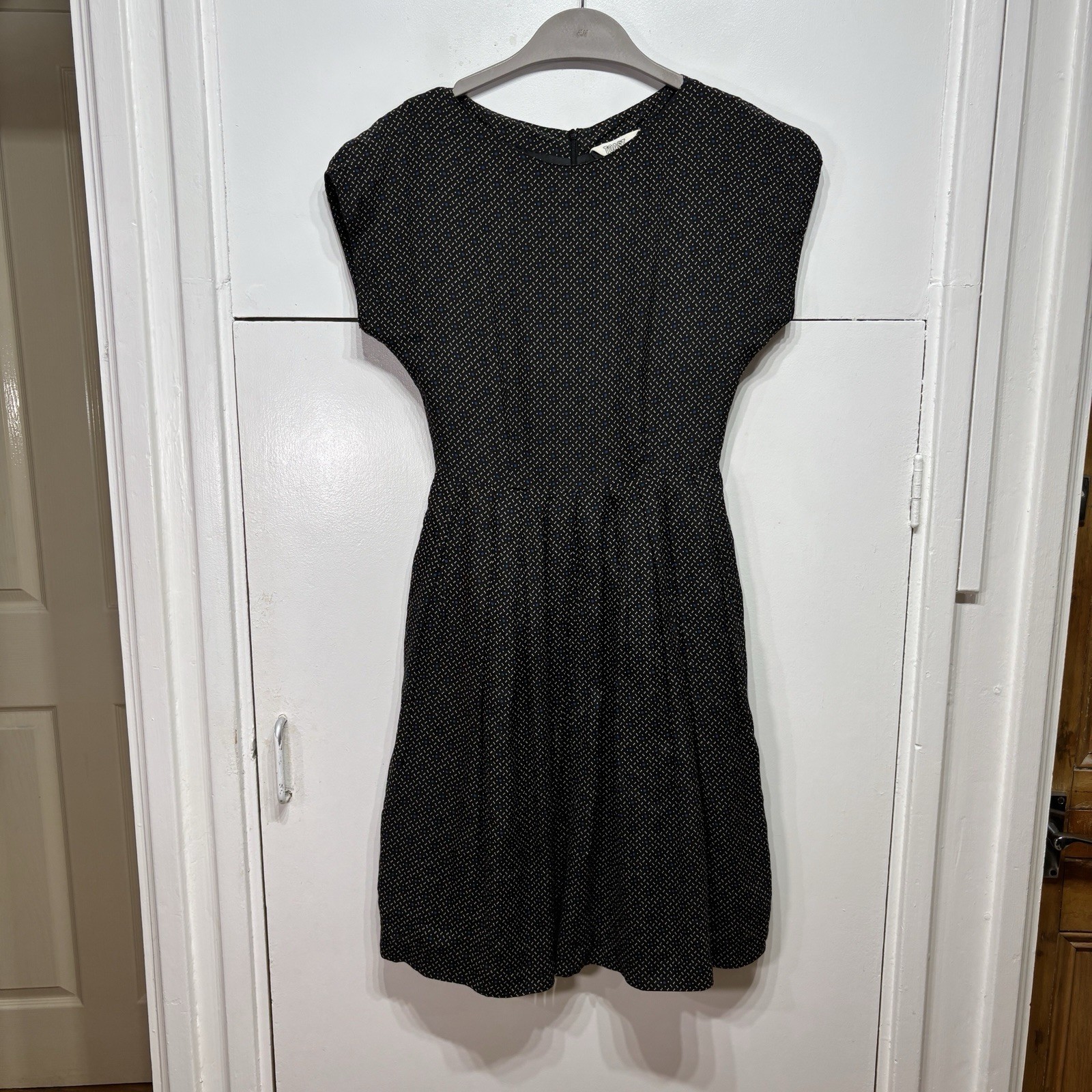 Toast Silk Dress Black Blue Beige Pattern Silk Cotton Pleated Lined C1AW7 UK 8