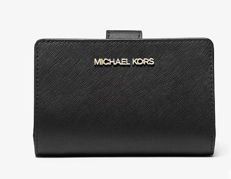 Michael Kors Jet Set Travel Medium Logo Saffiano Billfold Wallet Black Gold